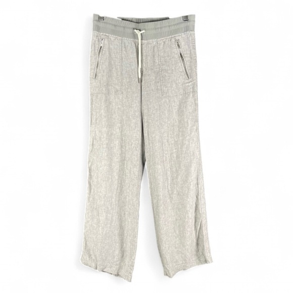 Athleta Women’s 6 Pull On Elastic Waist Gray Linen Wide Leg Pants Comfort Travel - Picture 1 of 12